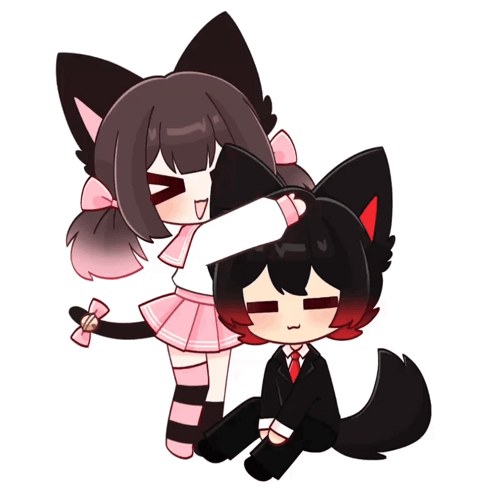 A Girl Petting A Boy 'S Head With A Cat Ear GIF