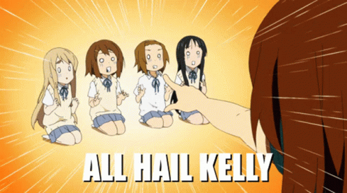 A Girl Pointing At A Group Of Girls With The Words All Hail Kelly GIF