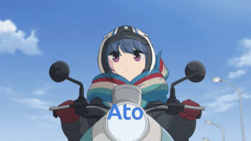 A Girl Riding A Motorcycle With The Word Ato On It GIF