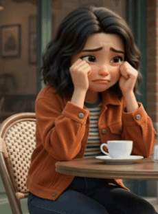 A Girl Sitting At A Table With A Cup Of Coffee GIF