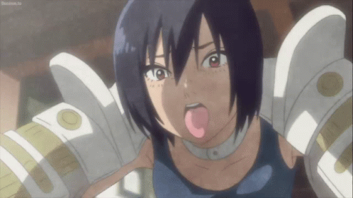 A Girl Sticking Her Tongue Out While Wearing A Blue Tank Top GIF
