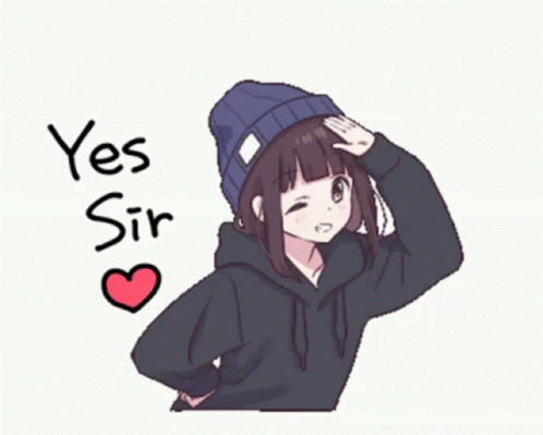 A Girl Wearing A Beanie And A Hoodie Says Yes Sir With A Heart GIF