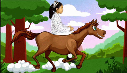 A Girl Wearing A Crown Is Riding A Brown Horse GIF