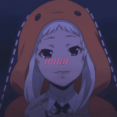 A Girl Wearing A Hooded Hat Is Smiling And Holding A Bowl Of Food GIF