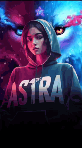 A Girl Wearing A Hoodie That Says Astra On It GIF