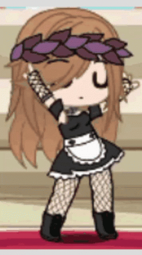 A Girl Wearing A Maid Outfit And A Purple Flower Crown Is Dancing . GIF
