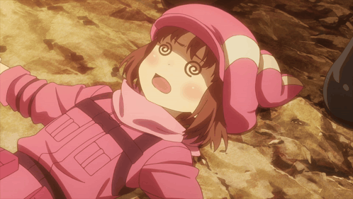 A Girl Wearing A Pink Hat With A Swirl Around Her Eyes GIF