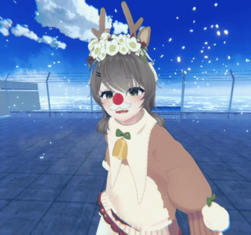 A Girl Wearing A Reindeer Costume And A Flower Crown On Her Head GIF