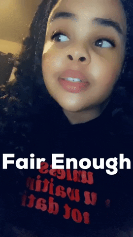 A Girl Wearing A Shirt That Says Fair Enough On It GIF