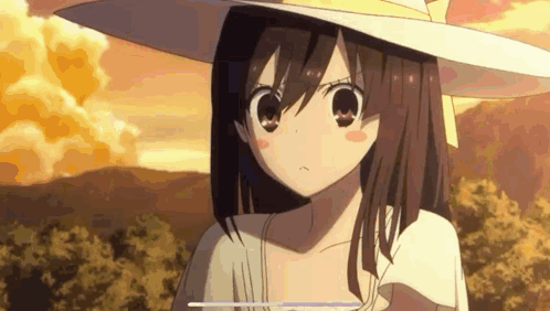 A Girl Wearing A White Hat And A White Shirt Is Standing In A Field . GIF