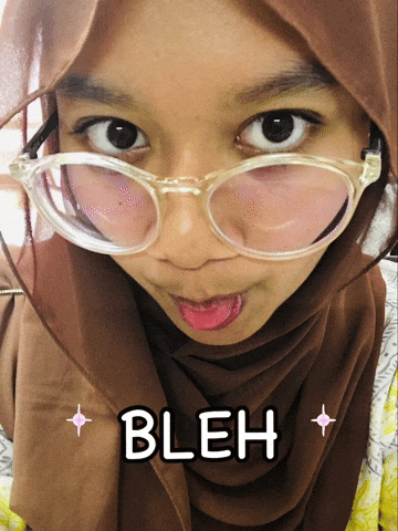 A Girl Wearing Glasses And A Hijab Is Making A Funny Face With The Word Bleh Below Her GIF