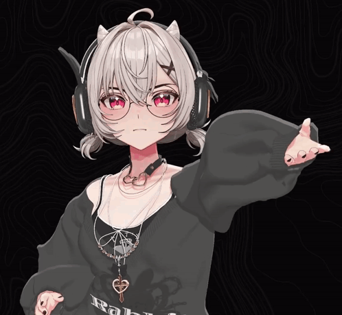 A Girl Wearing Headphones And A Necklace With A Heart Shaped Pendant On It GIF