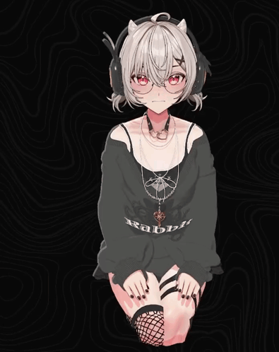 A Girl Wearing Headphones And A Sweater That Says " Rabbit " GIF