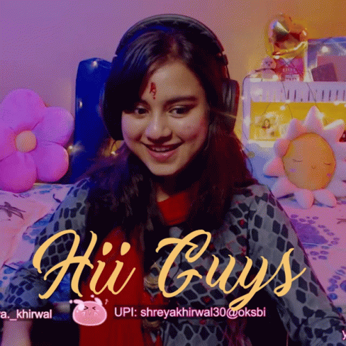 A Girl Wearing Headphones Says Hi Guys On The Bottom GIF