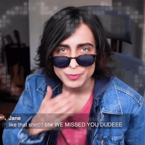 Girl In Sunglasses And Denim Jacket Saying Missed You GIF