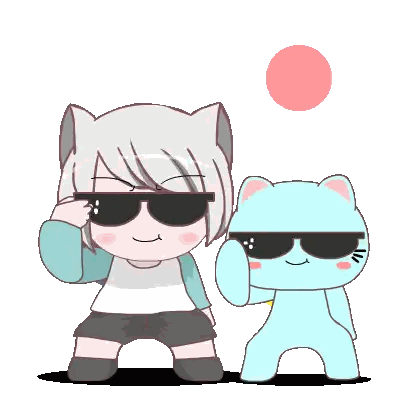 a girl wearing sunglasses stands next to a cat