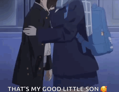 A Girl With A Backpack Is Hugging A Boy . GIF