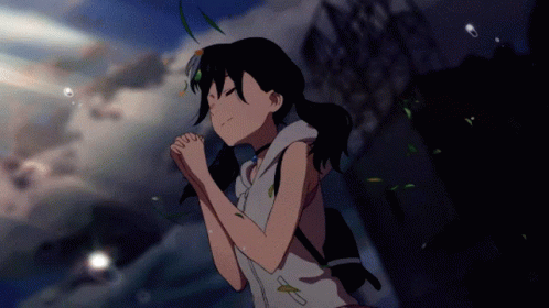 A Girl With A Backpack Is Praying With Her Hands Together GIF