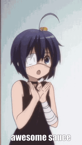 A Girl With A Bandage On Her Eye And The Words Awesome Sauce Below Her GIF
