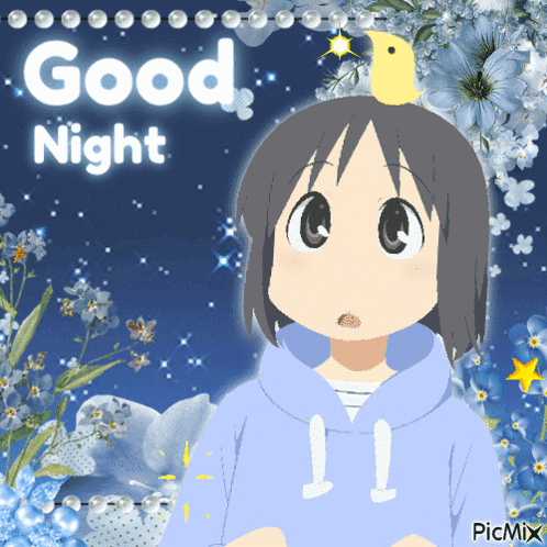 Girl With Bird On Head And Good Night Text GIF