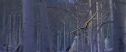 A Girl With A Bird On Her Shoulder Is In A Snowy Forest GIF