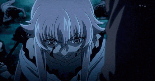 A Girl With A Bloody Face Is Standing Next To A Man In A Dark Room . GIF