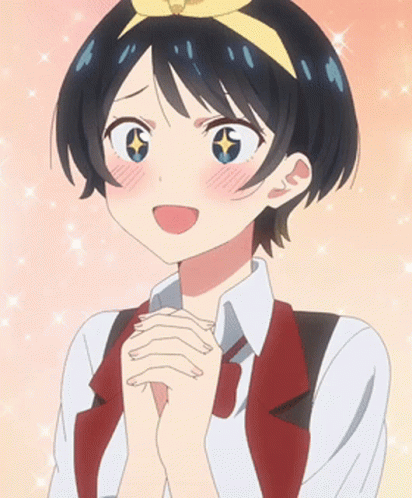 A Girl With A Bow On Her Head Is Wearing A Red Vest GIF