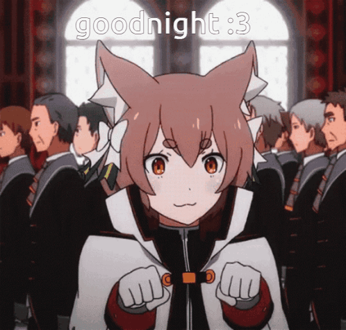 A Girl With A Cat Ear And The Words Goodnight : 3 GIF