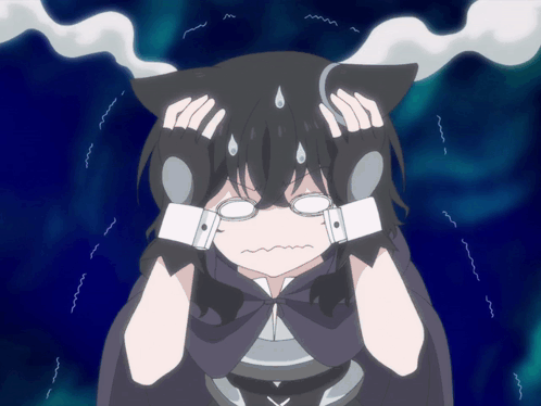 A Girl With A Cat Ear Is Holding Her Head GIF
