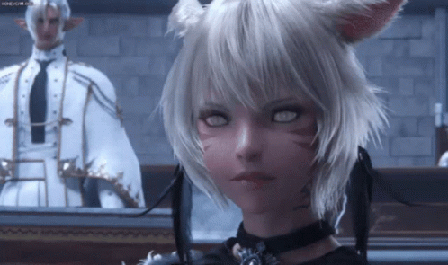 A Girl With A Cat Ear Looks At The Camera GIF