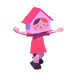 a girl with a cat house on her head is dancing .