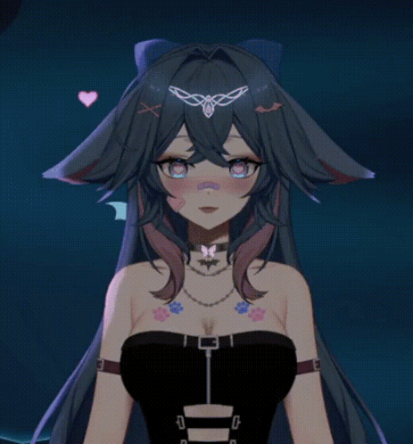 A Girl With A Choker And A Heart On Her Head Is Wearing A Black Top GIF
