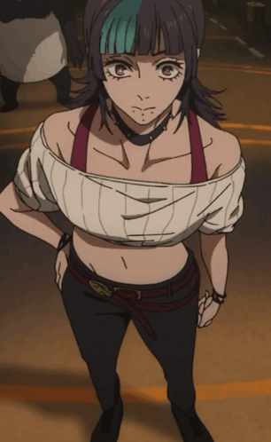 A Girl With A Choker Around Her Neck And A Crop Top GIF