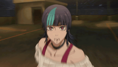 A Girl With A Choker Around Her Neck Stands In A Parking Lot At Night GIF