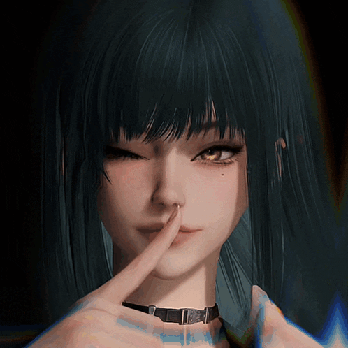 A Girl With A Choker On Her Neck Holds Her Finger To Her Lips GIF