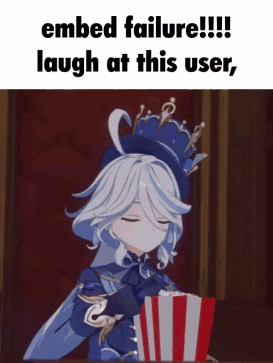 A Girl With A Crown On Her Head Is Eating Popcorn With The Caption " Embed Failure !!! Laugh At This User , " GIF