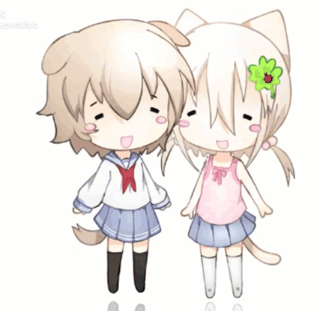 A Girl With A Flower In Her Hair Is Standing Next To Another Girl With A Dog Ear GIF