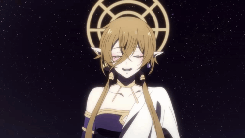 A Girl With A Halo Around Her Head Is Smiling GIF