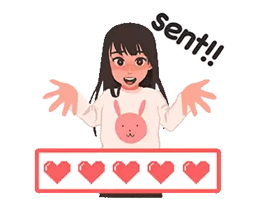 a girl with a pink bunny on her shirt is standing next to a sign that says sent