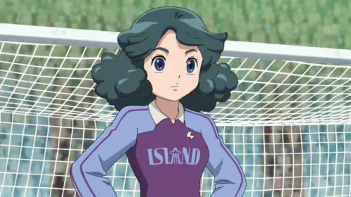 a girl with a purple shirt that says island