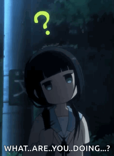 A Girl With A Question Mark On Her Head And The Words What Are You Doing GIF