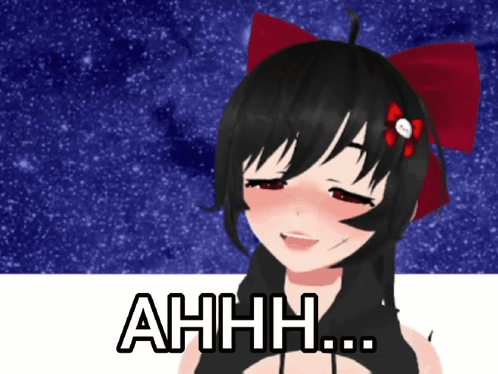 A Girl With A Red Bow On Her Head Is Smiling And Says Ahhh GIF