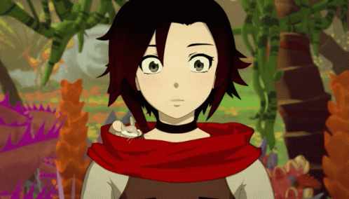 A Girl With A Red Scarf Around Her Neck Holds A Mouse On Her Shoulder GIF