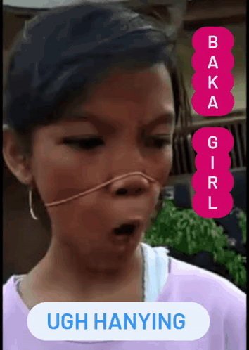 A Girl With A Rubber Band Around Her Nose And The Words Baka Girl Ugh Hanying GIF