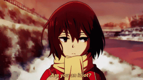 A Girl With A Scarf Around Her Neck Is Asking If She Is An Idiot GIF