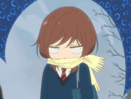 A Girl With A Scarf Around Her Neck Is Making An Angry Face GIF