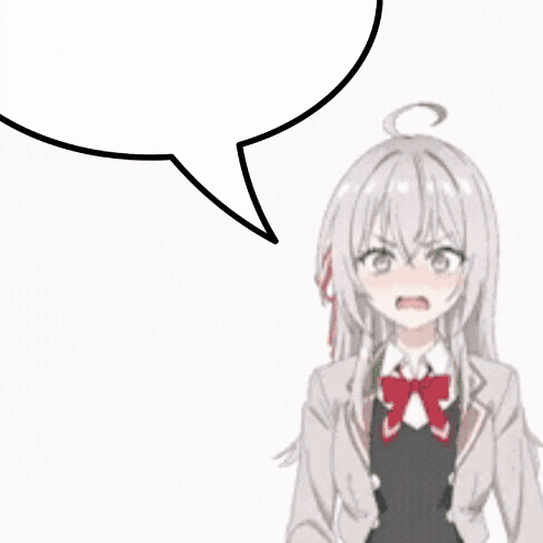 A Girl With A Speech Bubble Above Her Head Is Making A Funny Face GIF