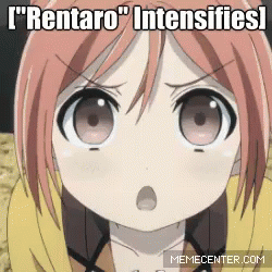 A Girl With A Surprised Look On Her Face And The Words " Rentaro Intensifies " Above Her GIF