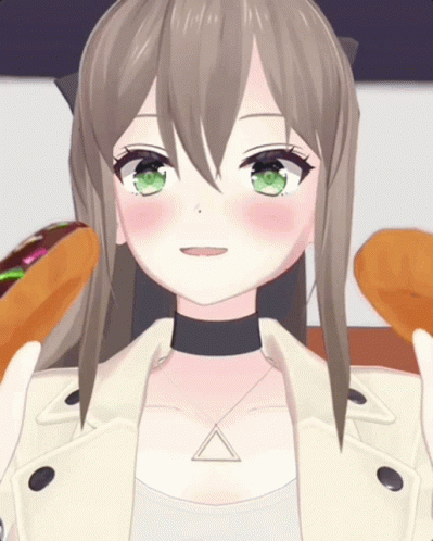 Girl With Triangle Necklace Holding Two Donuts GIF