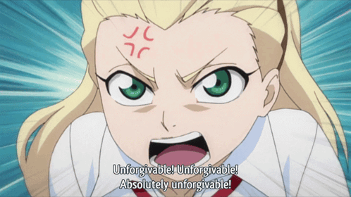 a girl with a very angry look on her face says unforgivable